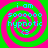 Four identical spiral patterns with alternating green and pink rings, each containing blue pixelated text reading "i am soooooo hypnotic" and a small 'G' symbol.