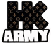 Static pixelated icon featuring large black letters "HK" with brown floral pattern above white blocky text "ARMY" on solid background.