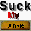 Pixelated static image featuring layered text elements with distinct color blocks and a gradient background bar.