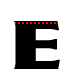 Six black capital E letters on gray background with red dot patterns changing across positions.
