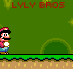 Animated sequence of Mario walking across green background with 'LYLY BROS' text repeating at top, each frame showing incremental movement.