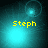 Four- of cyan and teal gradient backgrounds with yellow text 'Steph' and varying circular light effects