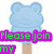 A light blue frog-shaped cotton candy on a stick with text overlays in various colors and positions across different frames.