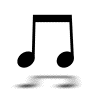 Black musical notes on gray background with white translucent footprints beneath each note, varying in size and orientation across four
