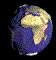 Animated sequence of a rotating Earth globe showing multiple continents against dark background with blue oceans and beige landmasses.