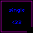 Four identical pixel-art with black backgrounds, pink borders, blue text 'single' and '<33', each has a distinct small symbol in the corner