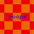 Four identical pixelated display orange and red checkered backgrounds with blue "Hoops" text centered in each