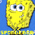 Two yellow sponge characters with blue eyes and white teeth stand side-by-side against a solid blue background, each displaying identical expressions.