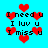 Pixelated red hearts and black text on cyan background with repeated phrases 'I need u', 'I luv u', 'I miss u' in two