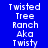Blue background with white text listing 'Twisted', 'Tree', 'Ranch', 'Aka', 'Twisty' in three vertical , each having a highlighted