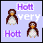 Pixel art penguin icon with two identical penguins on light purple background, text "Hott" and "very" in pixelated fonts.