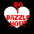 Four heart-shaped icons with red text 'DO I DAZZLE YOU?' on white hearts against black background, varying in pixelation and clarity.