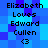 Pixelated blue background with repeated text blocks reading "Elizabeth Loves Edward Cullen <3" in black pixel font