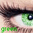 repeated green-eyed close-up images with overlaid text labels in green and white, showing minor variations in text spelling