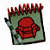 A 50x50 pixel buddy icon split into two sections: left shows a red cartoon character on a green notepad with red crayons, right displays "Original Icons .com" in bright green text on dark green background.