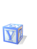 A blue and white cube with a large 'Y' on one face, shown in multiple views across four of images