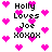 Pixelated icon with black text reading 'Holly Loves Joe XOXOX' surrounded by pink hearts on white background.
