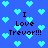Blue background with light blue pixelated hearts and black text reading "I Love Trevor!!!" in two identical sections.