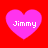 Four pink heart shapes on a red background, each containing the text "Jimmy" in white pixelated font.