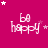 Pink background with white 'be happy' text and scattered white stars in a pattern