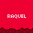 Red background with pixelated dark red jagged border and repeated white text "RAQUEL" in pixelated font across multiple sections.