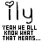 Pixelated 'ily' text with heart-shaped letter 'i', repeated across three of nine variations showing color changes in the heart and partial text
