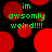 Green pixelated text reads 'im awsomly weird!!!!' over a black background with red circular shapes, some of which are partially cut off.