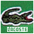 Animated sequence of a green crocodile logo with white outline and red accents, displayed over a solid green background.