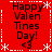 Red square icon with white dotted border and snowflake corners, displaying 'Happy Valentines Day!' text in black pixelated font with heart symbol below.