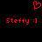 Red pixel art displays a heart symbol above two identical text lines reading "Steffy :]" on a black background.