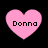 Four pink heart-shaped icons with black text 'Donna' on a black background, arranged in a
