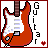 Pixelated red electric guitar with white pickguard and brown neck, vertical text 'Guitar' beside it, small red heart symbol in bottom-right corner.