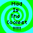 Four identical pixelated display 'Mad Is The Coolest !!!!!' text over a green and cyan spiral background