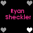 Pixelated icon with black background, pink text "Ryan Sheckler", and heart symbols in gray and white.