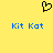 Yellow background with black pixelated heart symbol above blue text reading "Kit Kat" in two identical horizontal groups.
