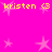 Bright pink background with yellow text 'kristen' and a heart symbol repeated across the image, surrounded by light pink star shapes in various sizes.