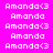 Pixelated text repeats vertically on four colored backgrounds with alternating 'Amanda' and 'Amanda<3' lines.