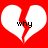 Two identical white broken hearts on red background with black text 'why' inside each heart, displayed side-by-side.