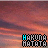 identical pixelated text icons with changing color schemes over a sunset sky background