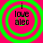 Four identical circular icons with green concentric rings on a bright pink background, each containing black text reading "i love alec" in three lines.