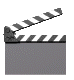 a clapperboard animation showing sequential closure from open to fully closed against gray background