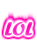 Animated contact sheet of 10 pink "LOL" text icons with varying outline styles and transparency effects on a gray background.