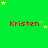 Green background with red text 'Kristen' repeated in a , yellow stars scattered across the scene