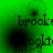 Green background with black text 'brooke' and partial 'google' visible, featuring pixelated artifacts and dark circular blurs in four quadrants.
