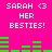 Pixelated pink background with white text reading "SARAH <3 HER BESTIES!" and green audio waveforms, repeated in two