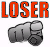 Two identical gray pixelated fists with a number '1' on the knuckles, positioned below red and black text reading "LOSER LOSER".