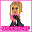 Pixel art contact sheet showing two frames of an animated icon featuring a blonde doll with pink hair accessory and black boots standing over "OCTOBER" text.