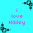 Pixelated cyan background with pink text 'i love Hailey' and black square-dot patterns in corners. Animated sequence shows alternating dot positions on four corner icons.