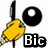 Yellow cartoon hand holding black microphone with large black circular object behind, white text 'Bic' below on white background.