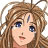 Pixelated static image of a female anime character with long brown hair and blue eyes, rendered in 256x256 pixels on a transparent background.
